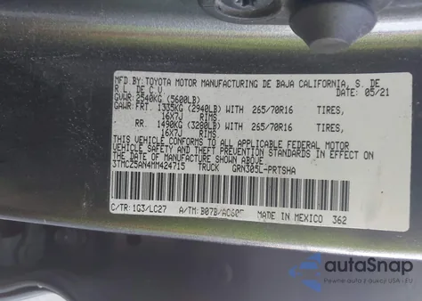 2021 Toyota Tacoma Trd Off-Road from USA, damaged, VIN 3TMCZ5AN4MM424715